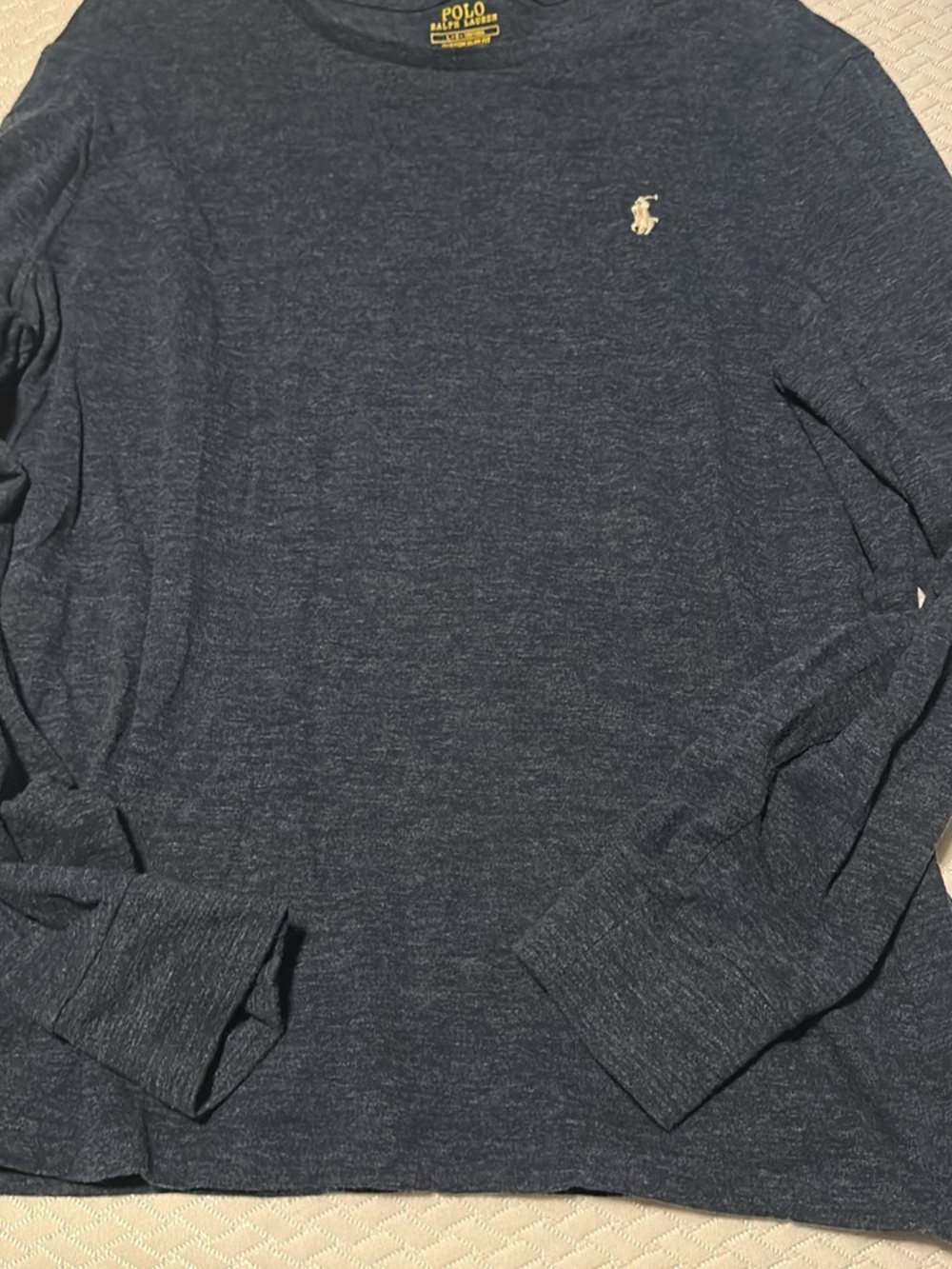 Polo by Ralph Lauren Men's Long Sleeve Tee in Heather Navy with Embroidered Pony